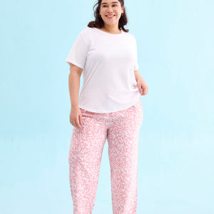 Women Printed Medium Pink Mid Rise Woven Viscose Lounge Pants