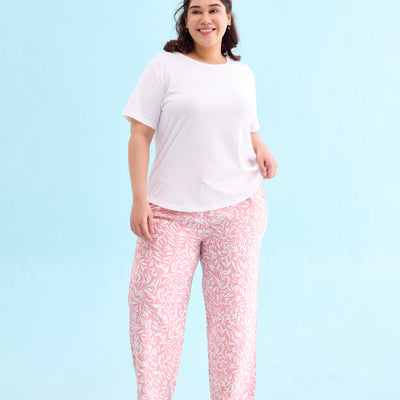 Women Printed Medium Pink Mid Rise Woven Viscose Lounge Pants