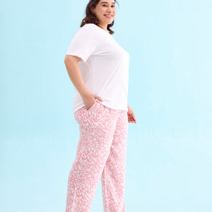 Women Printed Medium Pink Mid Rise Woven Viscose Lounge Pants