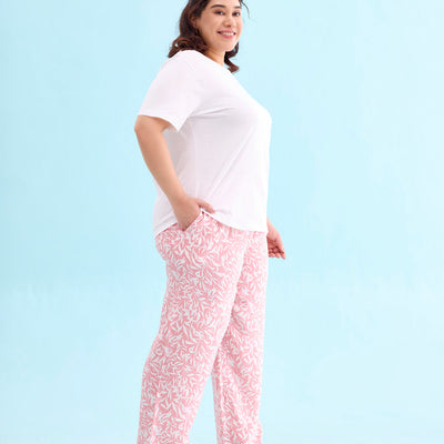 Women Printed Medium Pink Mid Rise Woven Viscose Lounge Pants