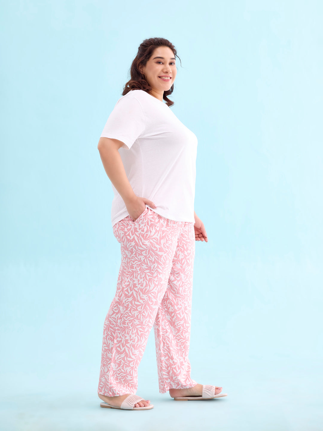 Women Printed Medium Pink Mid Rise Woven Viscose Lounge Pants