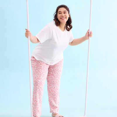 Women Printed Medium Pink Mid Rise Woven Viscose Lounge Pants
