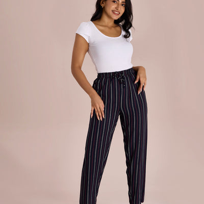 Women Printed Navy Woven Viscose Mid Rise Lounge Pants