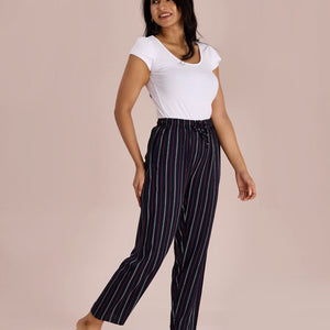 Women Printed Navy Woven Viscose Mid Rise Lounge Pants