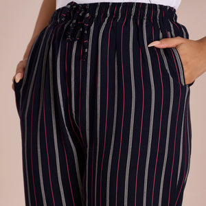 Women Printed Navy Woven Viscose Mid Rise Lounge Pants