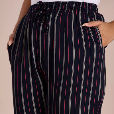 Women Printed Navy Woven Viscose Mid Rise Lounge Pants