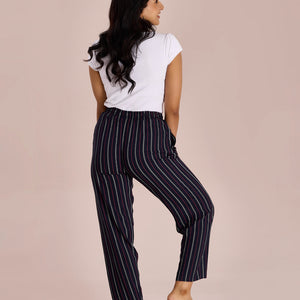 Women Printed Navy Woven Viscose Mid Rise Lounge Pants