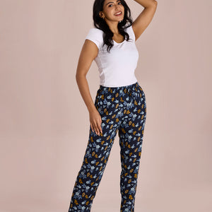 Women Printed Navy Viscose Lounge Pants