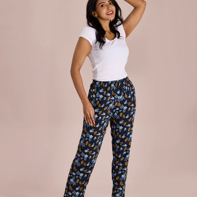 Women Printed Navy Viscose Lounge Pants