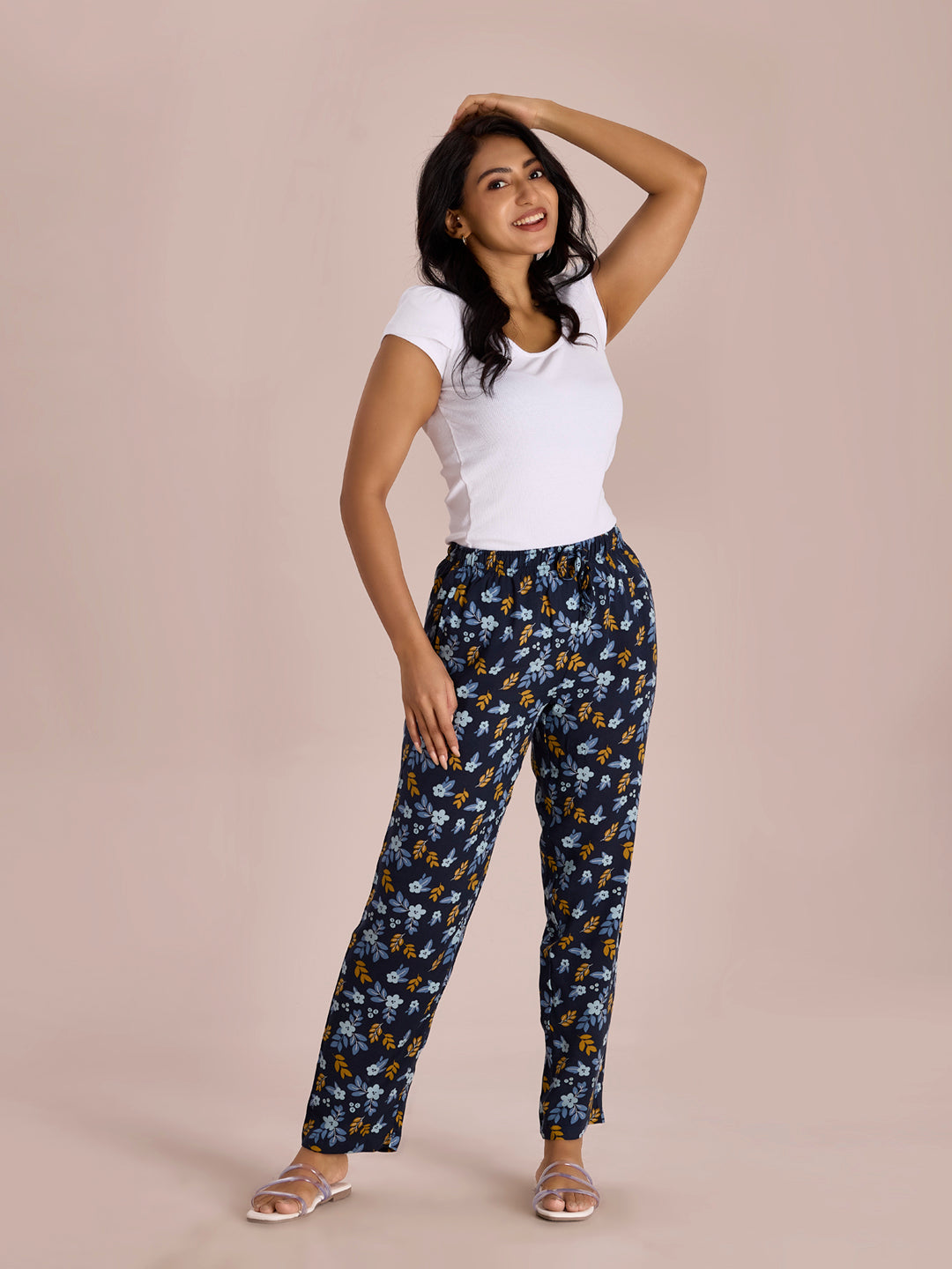 Women Printed Navy Viscose Lounge Pants