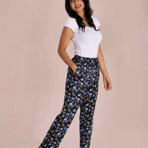 Women Printed Navy Viscose Lounge Pants
