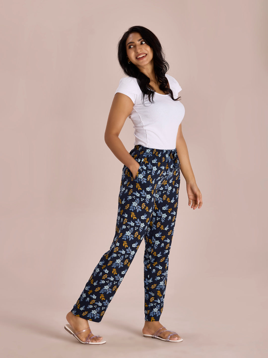 Women Printed Navy Viscose Lounge Pants
