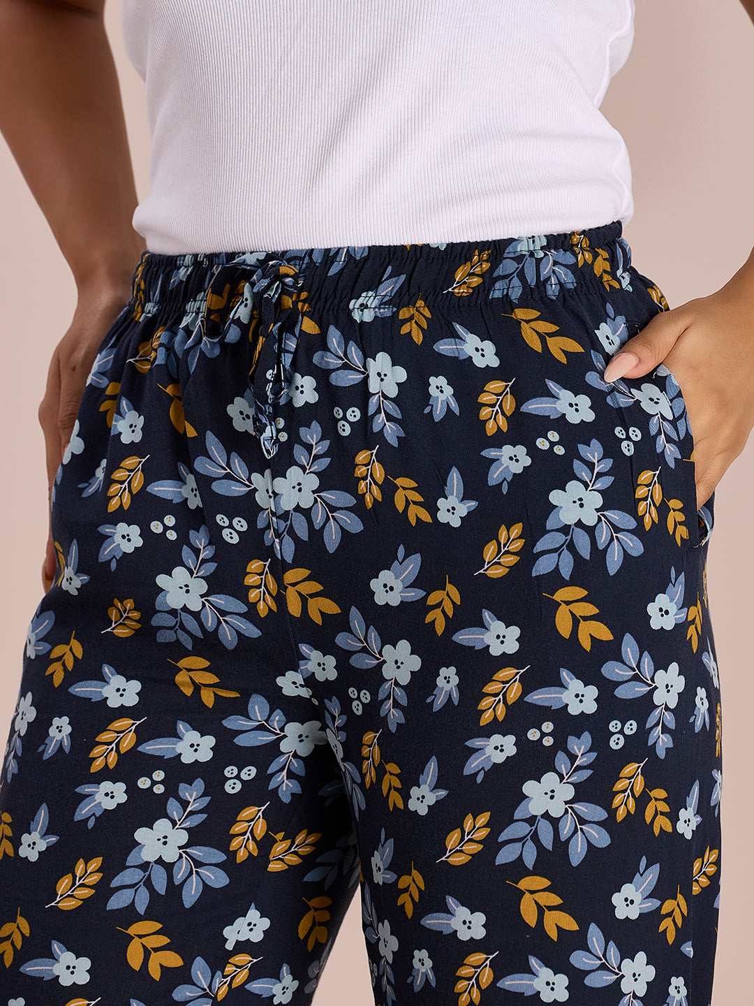 Women Printed Navy Viscose Lounge Pants