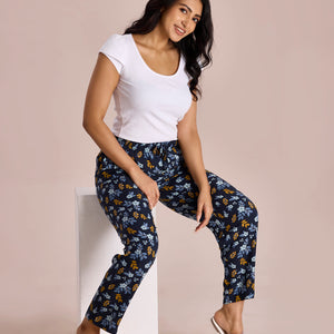 Women Printed Navy Viscose Lounge Pants