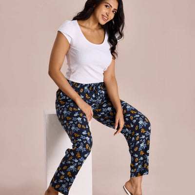 Women Printed Navy Viscose Lounge Pants