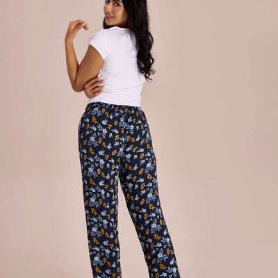 Women Printed Navy Viscose Lounge Pants