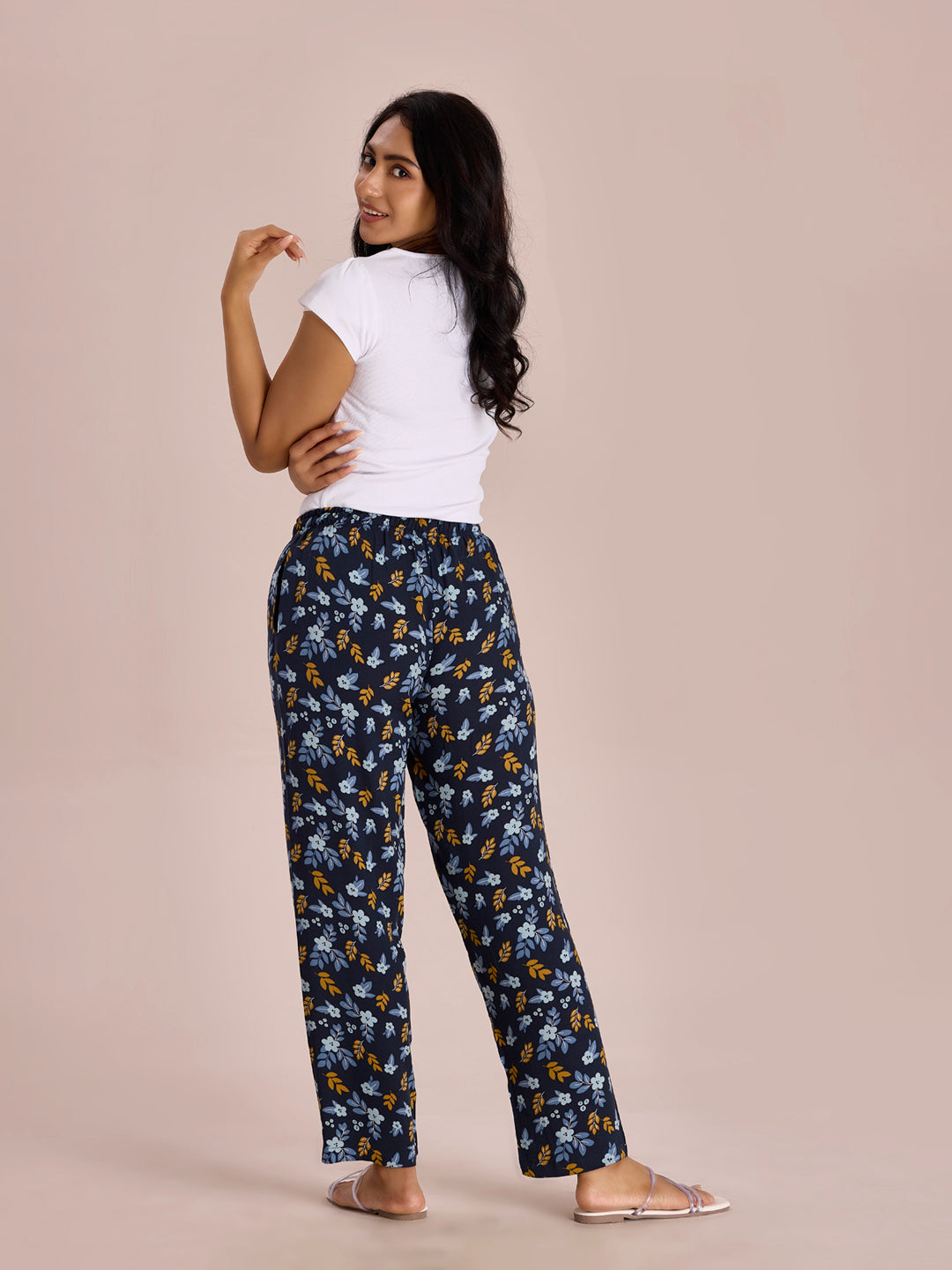 Women Printed Navy Viscose Lounge Pants