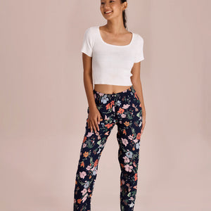 Women Printed Navy Woven Viscose Lounge Pant
