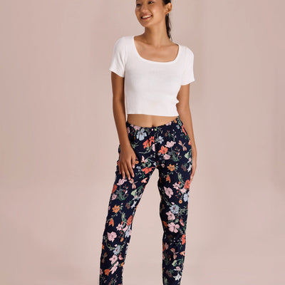 Women Printed Navy Woven Viscose Lounge Pant