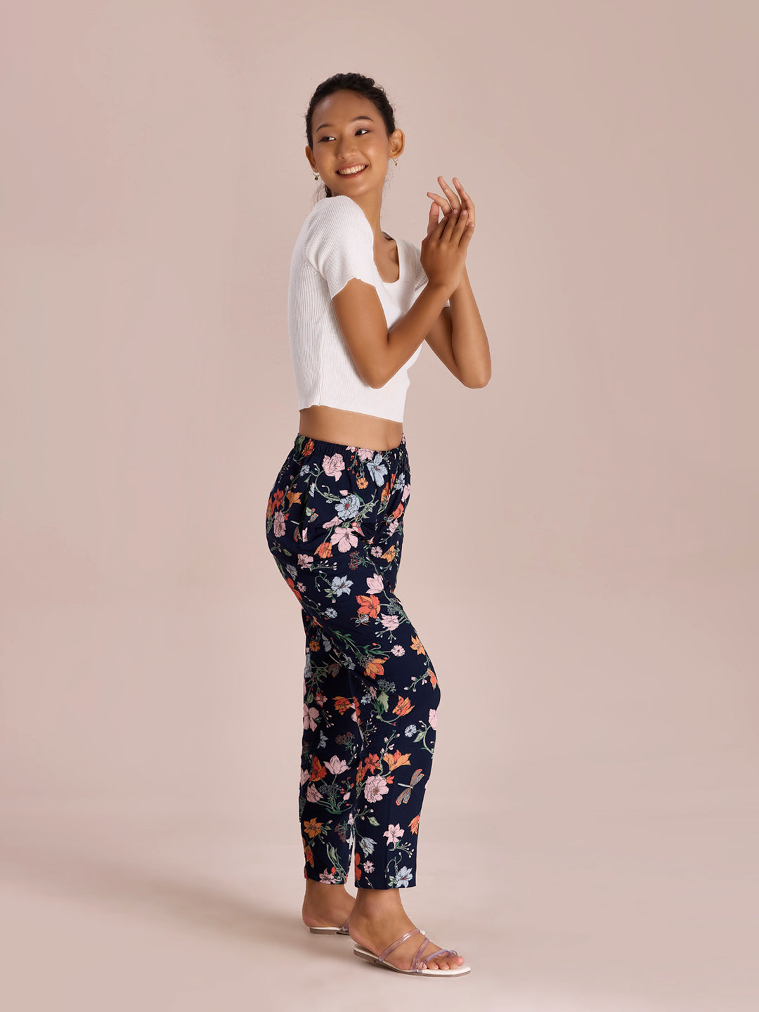 Women Printed Navy Woven Viscose Lounge Pant
