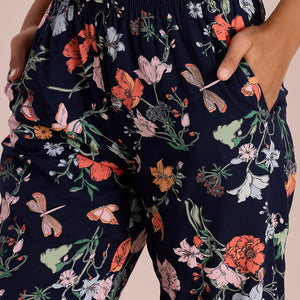 Women Printed Navy Woven Viscose Lounge Pant