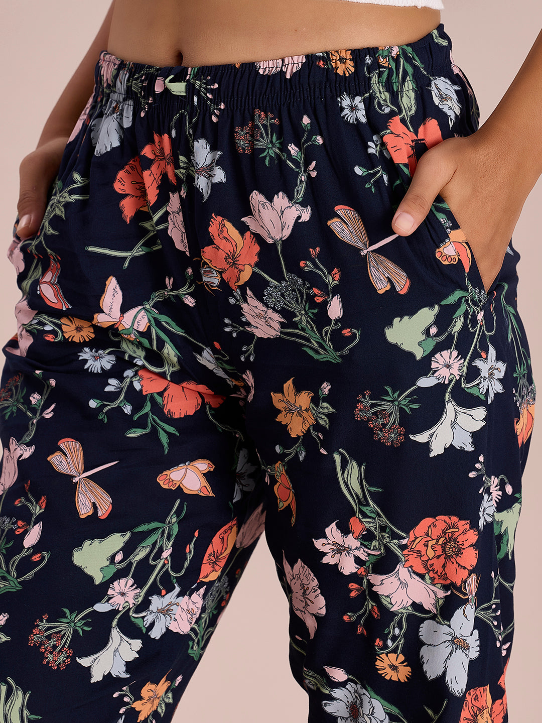 Women Printed Navy Woven Viscose Lounge Pant
