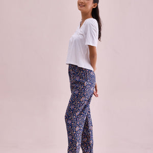 Women Printed Navy Woven Mid Rise Viscose Lounge Pants