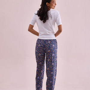 Women Printed Navy Woven Mid Rise Viscose Lounge Pants