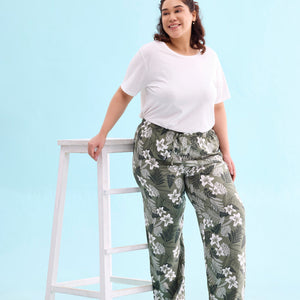 Women Printed Olive Woven Viscose Lounge Pants
