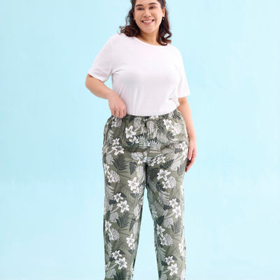Women Printed Olive Woven Viscose Lounge Pants