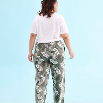 Women Printed Olive Woven Viscose Lounge Pants
