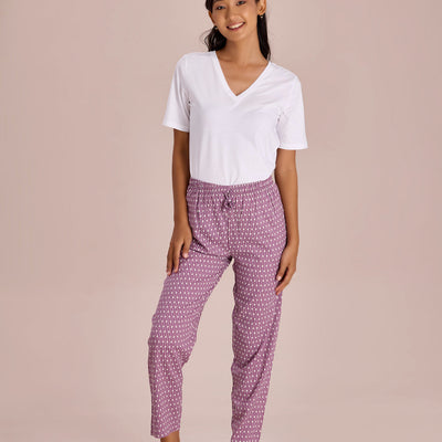 Women Printed Purples Woven Viscose Lounge Pants