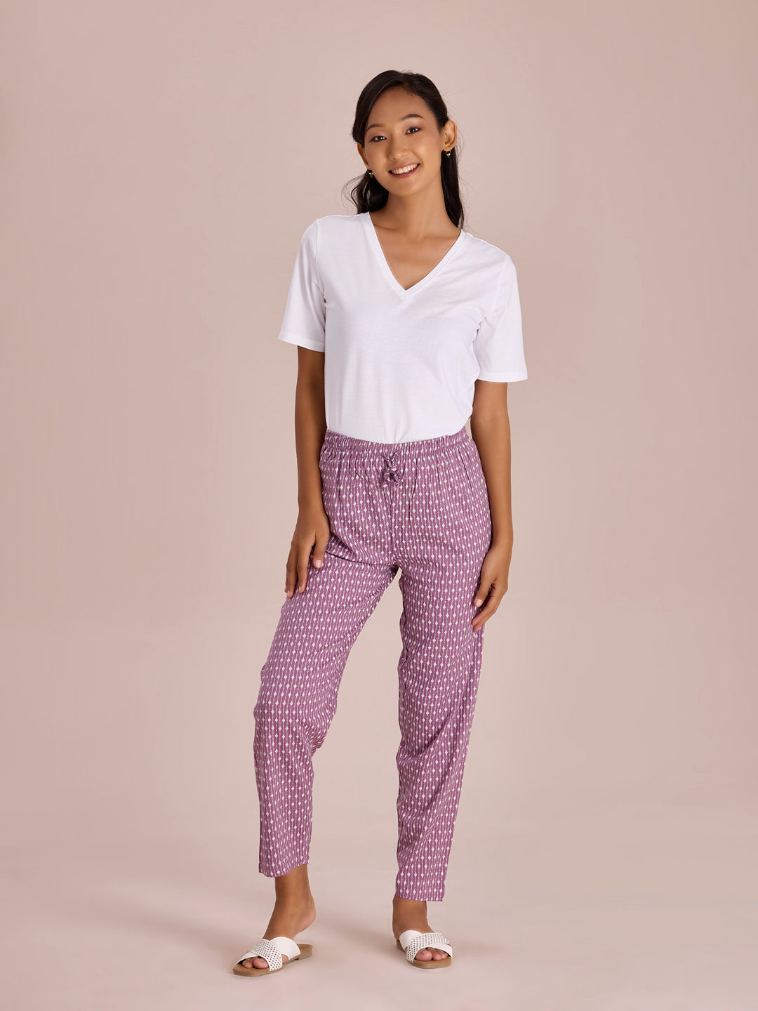 Women Printed Purples Woven Viscose Lounge Pants