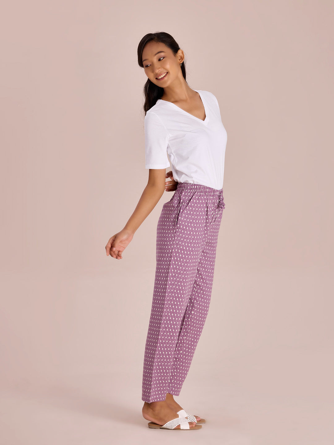 Women Printed Purples Woven Viscose Lounge Pants
