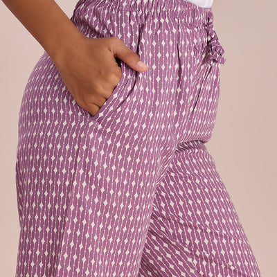 Women Printed Purples Woven Viscose Lounge Pants