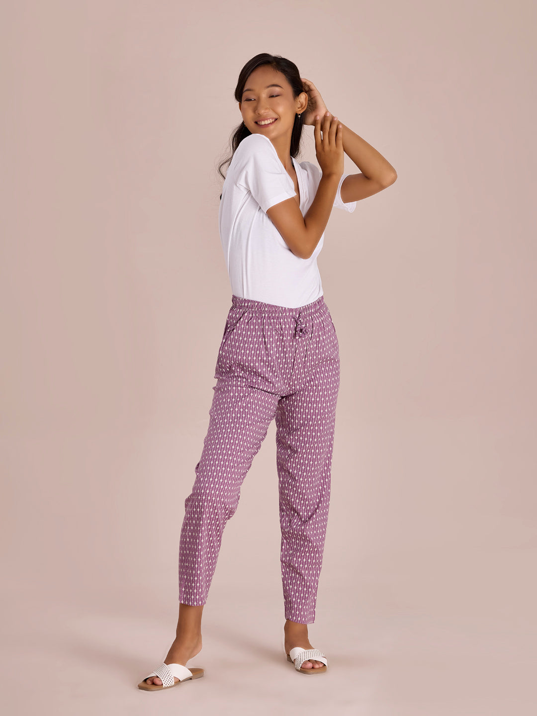 Women Printed Purples Woven Viscose Lounge Pants