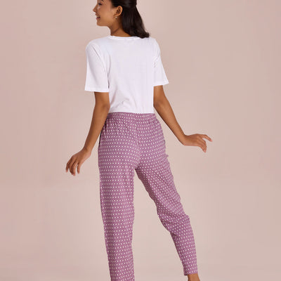 Women Printed Purples Woven Viscose Lounge Pants