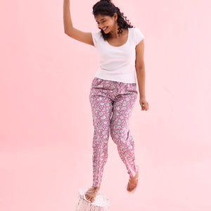 Women Printed Purple Woven Mid Rise Viscose Lounge Pants