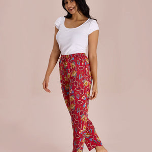 Women Printed Red Woven Viscose Lounge Pants