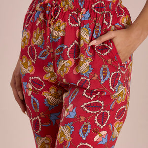Women Printed Red Woven Viscose Lounge Pants