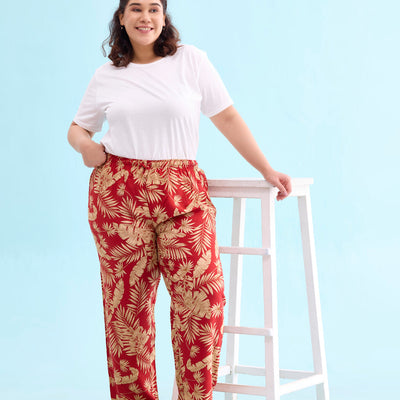 Women Printed Red Mid Rise Woven Viscose Lounge Pants