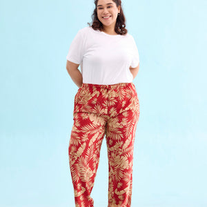 Women Printed Red Mid Rise Woven Viscose Lounge Pants