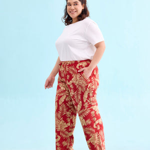Women Printed Red Mid Rise Woven Viscose Lounge Pants