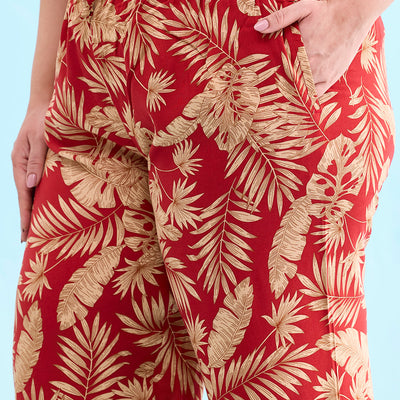 Women Printed Red Mid Rise Woven Viscose Lounge Pants