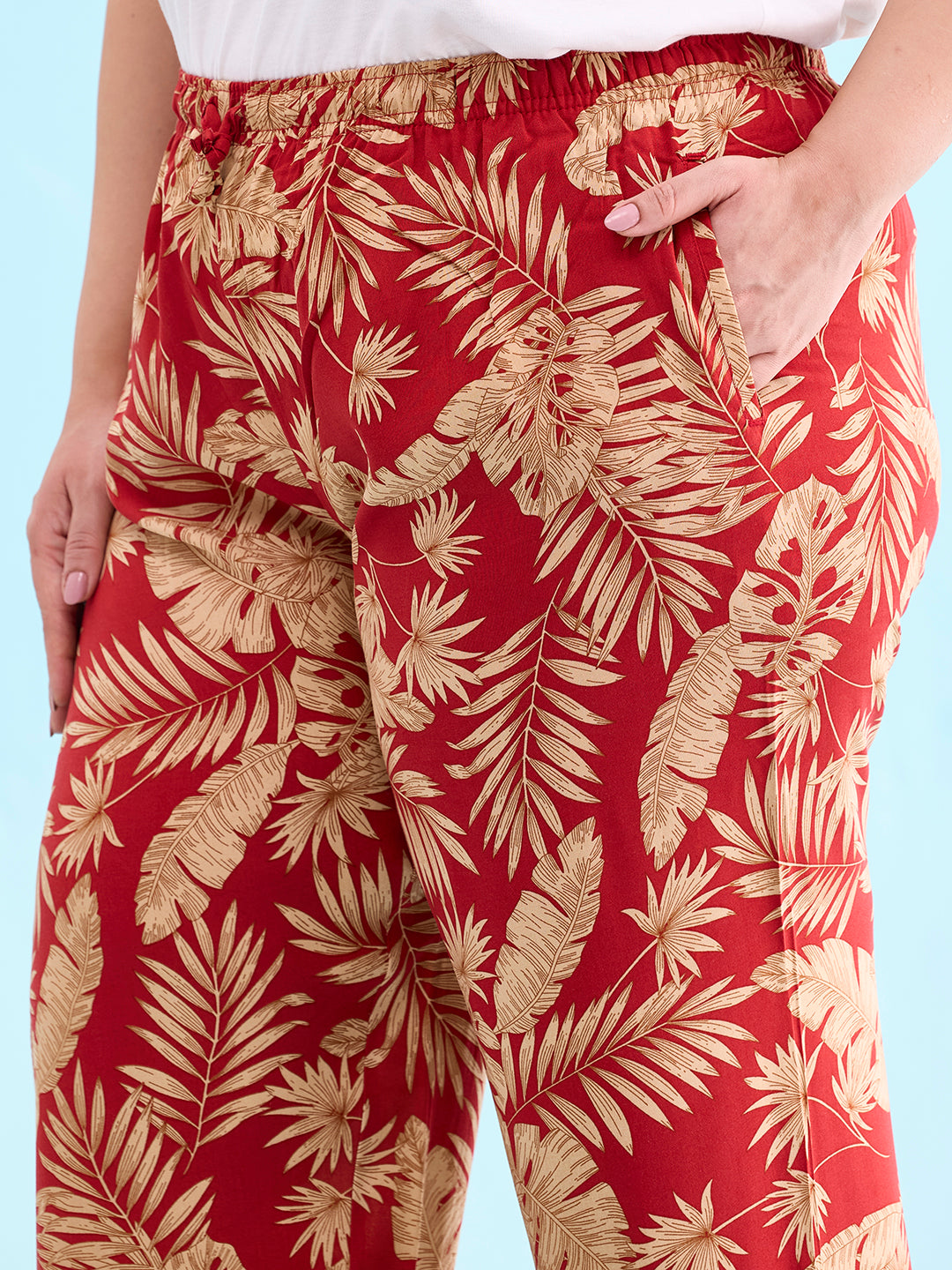 Women Printed Red Mid Rise Woven Viscose Lounge Pants