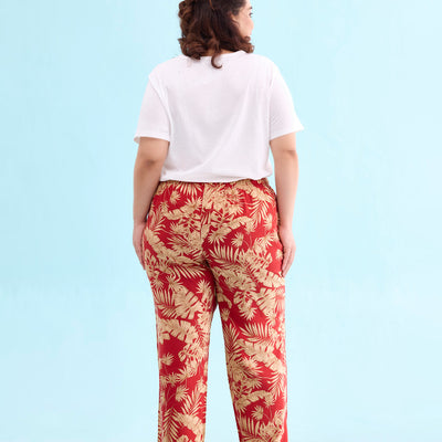 Women Printed Red Mid Rise Woven Viscose Lounge Pants