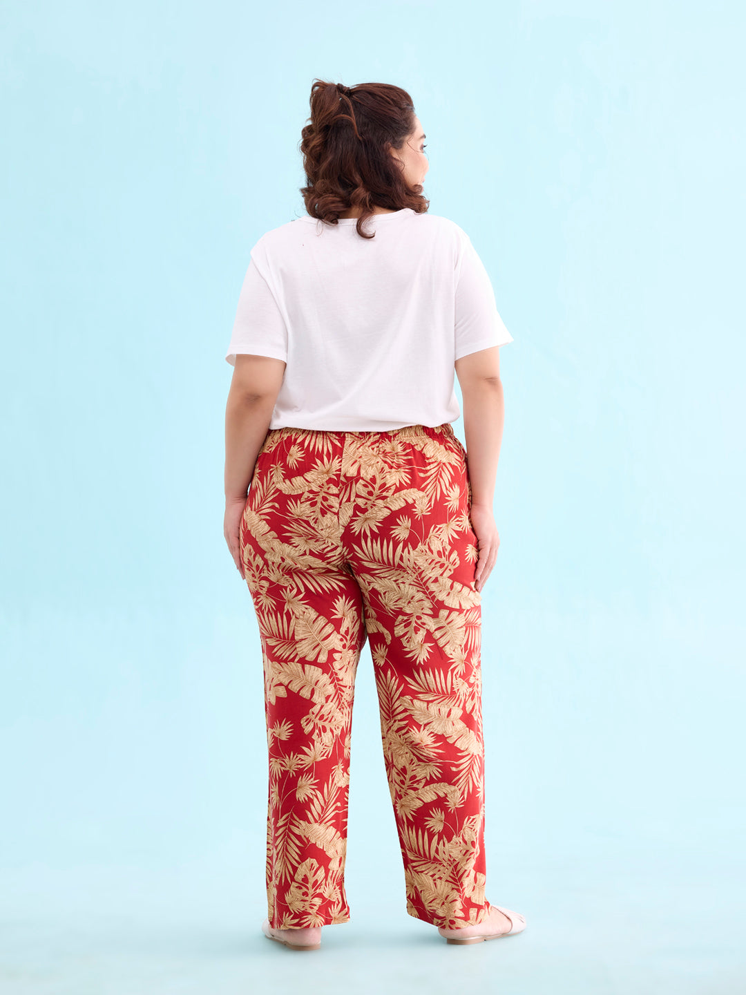 Women Printed Red Mid Rise Woven Viscose Lounge Pants