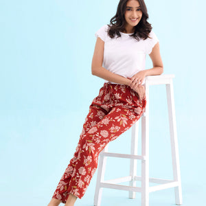 Women Printed Rust Woven Viscose Lounge Pants