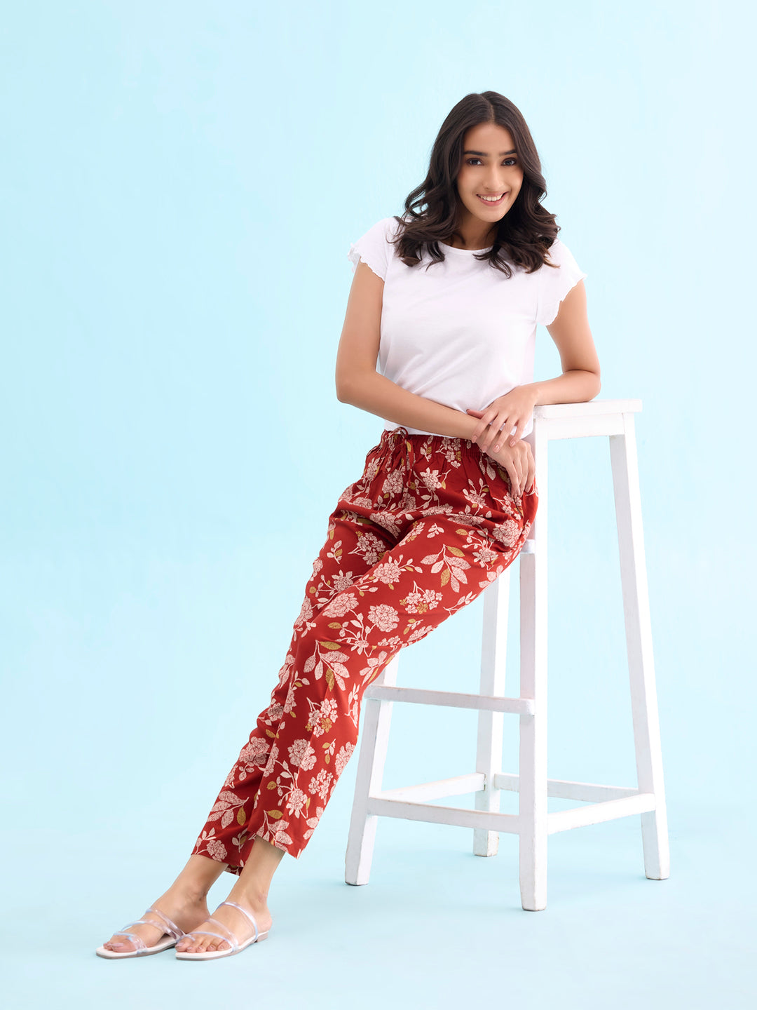 Women Printed Rust Woven Viscose Lounge Pants