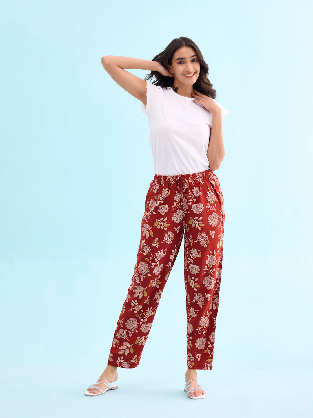 Women Printed Rust Woven Viscose Lounge Pants